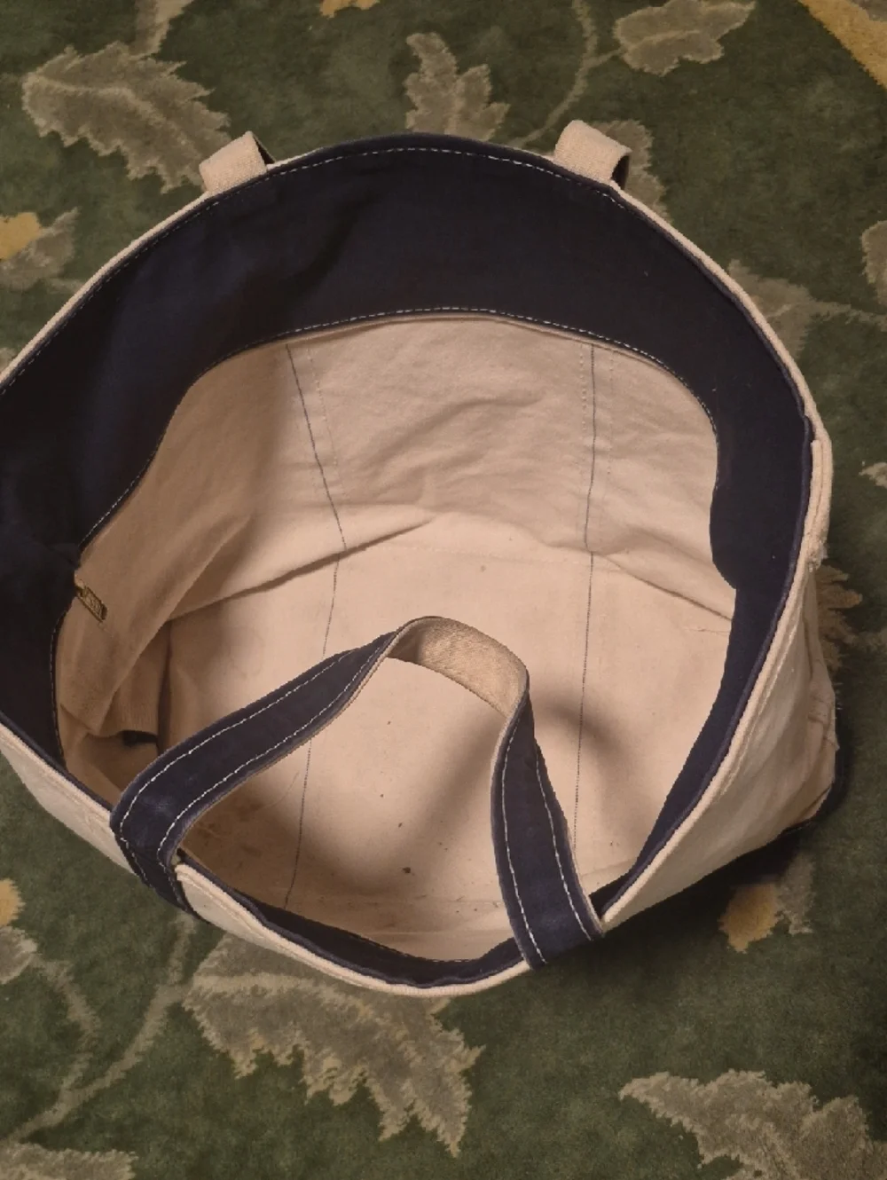 L.L. Bean Canvas Duffel Bag in Beige and Navy